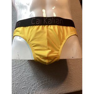Cai Kalian Mens Sexy Sports Briefs *Yellow*Ice SIlk*Pouch*Gay*New *Large